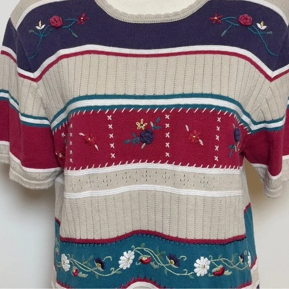 Vintage 90’s Alfred Dunner Floral Embroidered Knit Top Women’s Medium - Picture 4 of 9